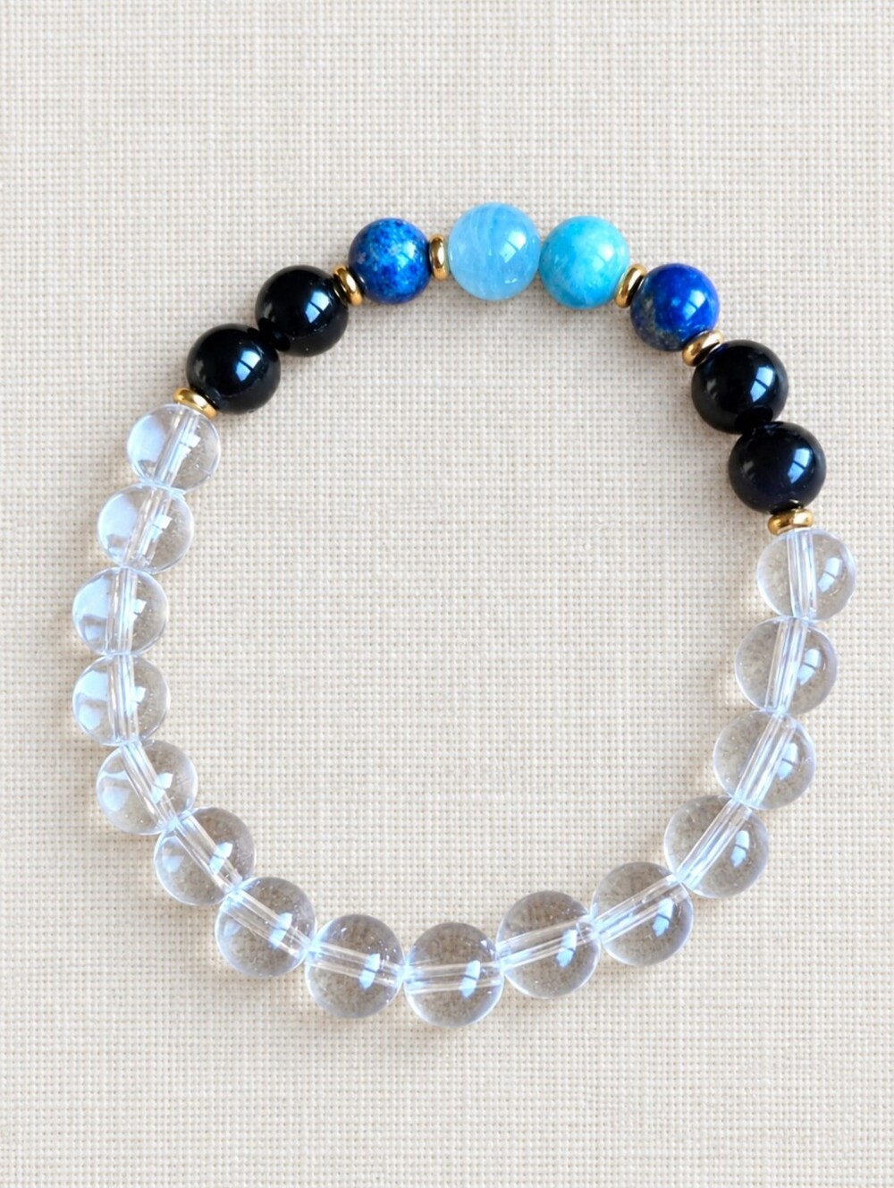 Clear Quartz & Lapis Lazuli Beaded Stretch Bracelet | Handmade